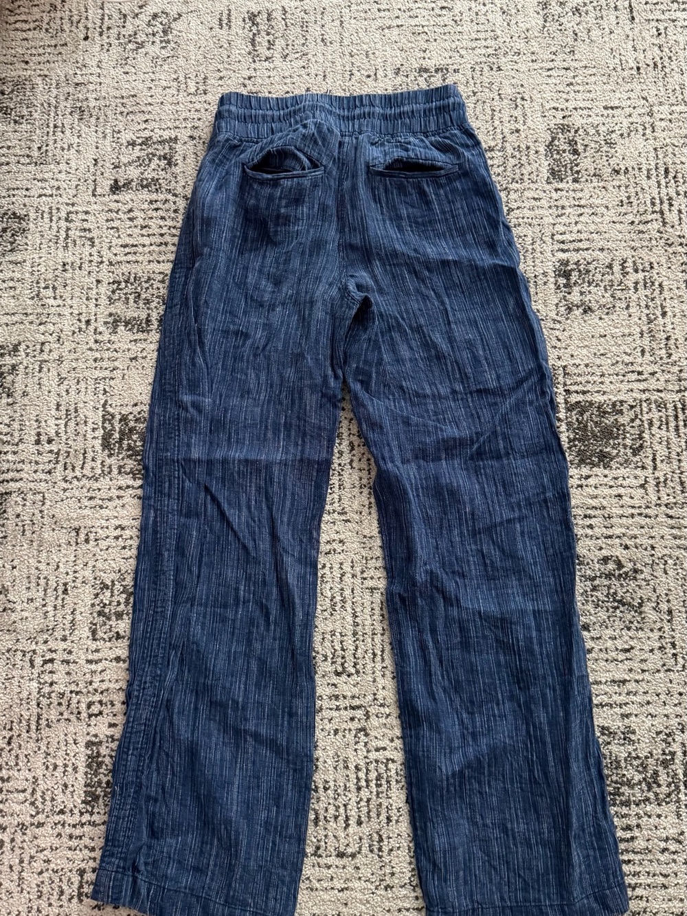 Athleta Navy Blue Striped Drawstring Pants Linen - Picture 2 of 3